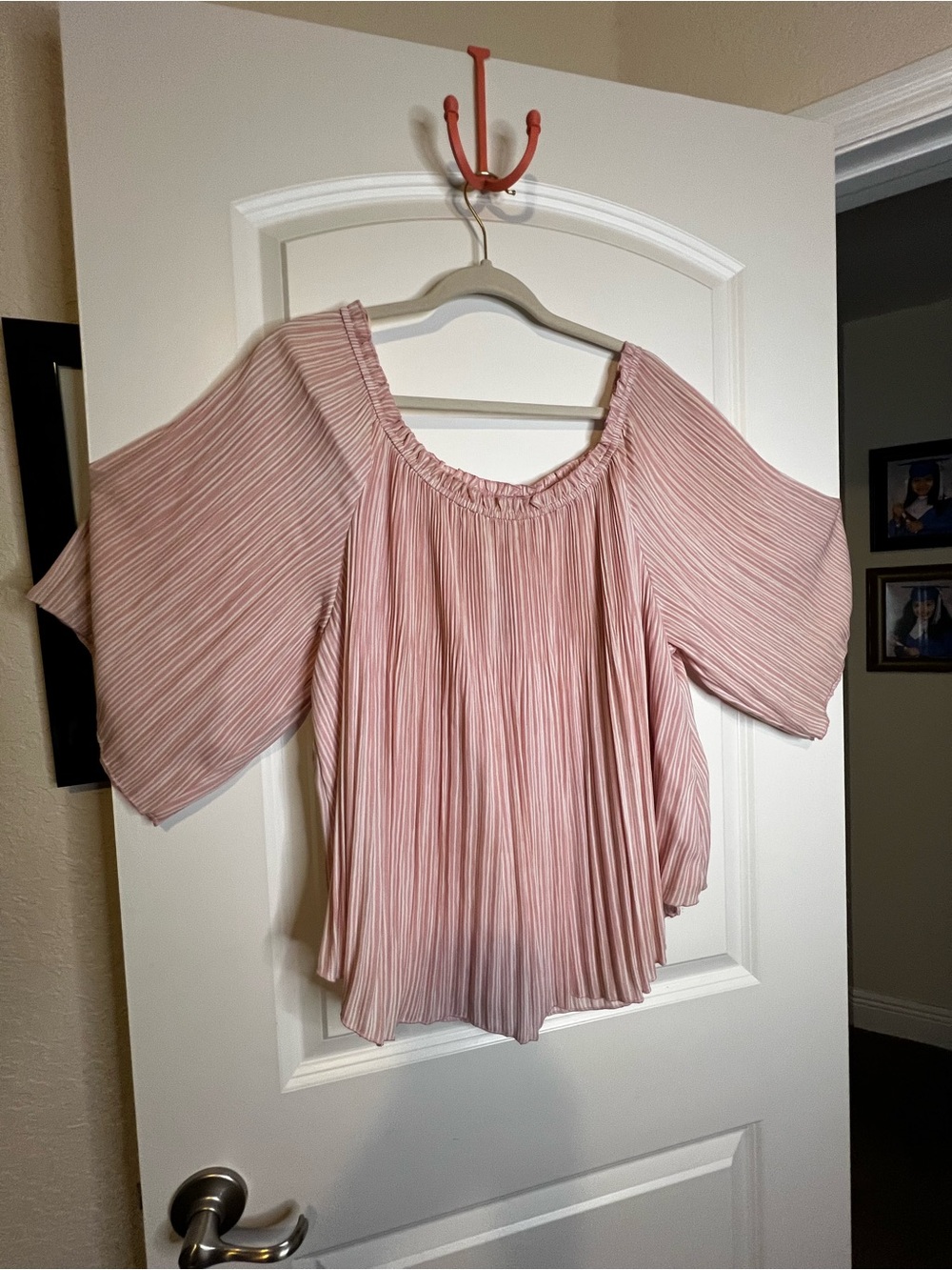 Halston Heritage Pleated Blush Off-Shoulder Blouse